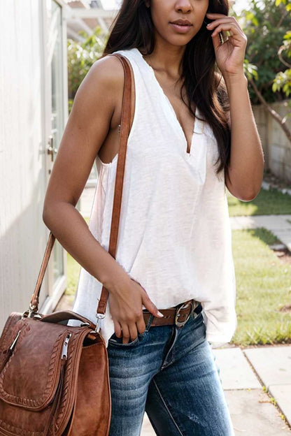 comfort sleeveless v neck tank top in solid colors 106292