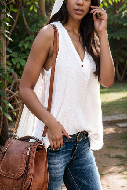 comfort sleeveless v neck tank top in solid colors 106290