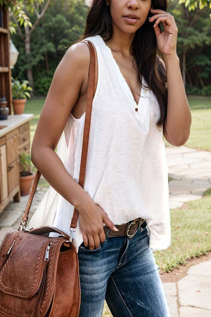 comfort sleeveless v neck tank top in solid colors 106289