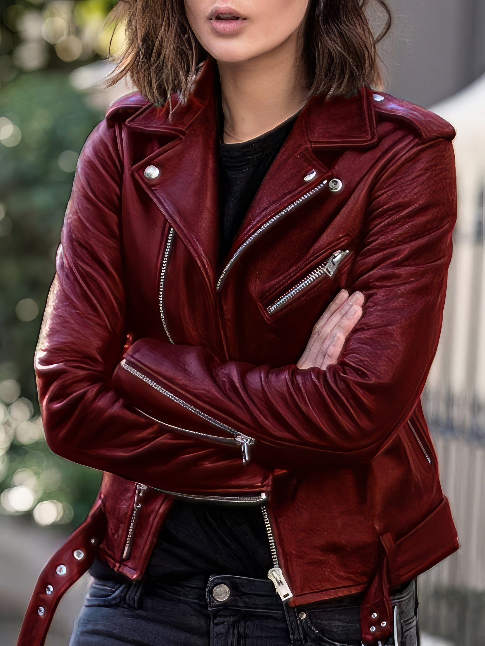 Cool Zip Crop Slim Leather Jacket