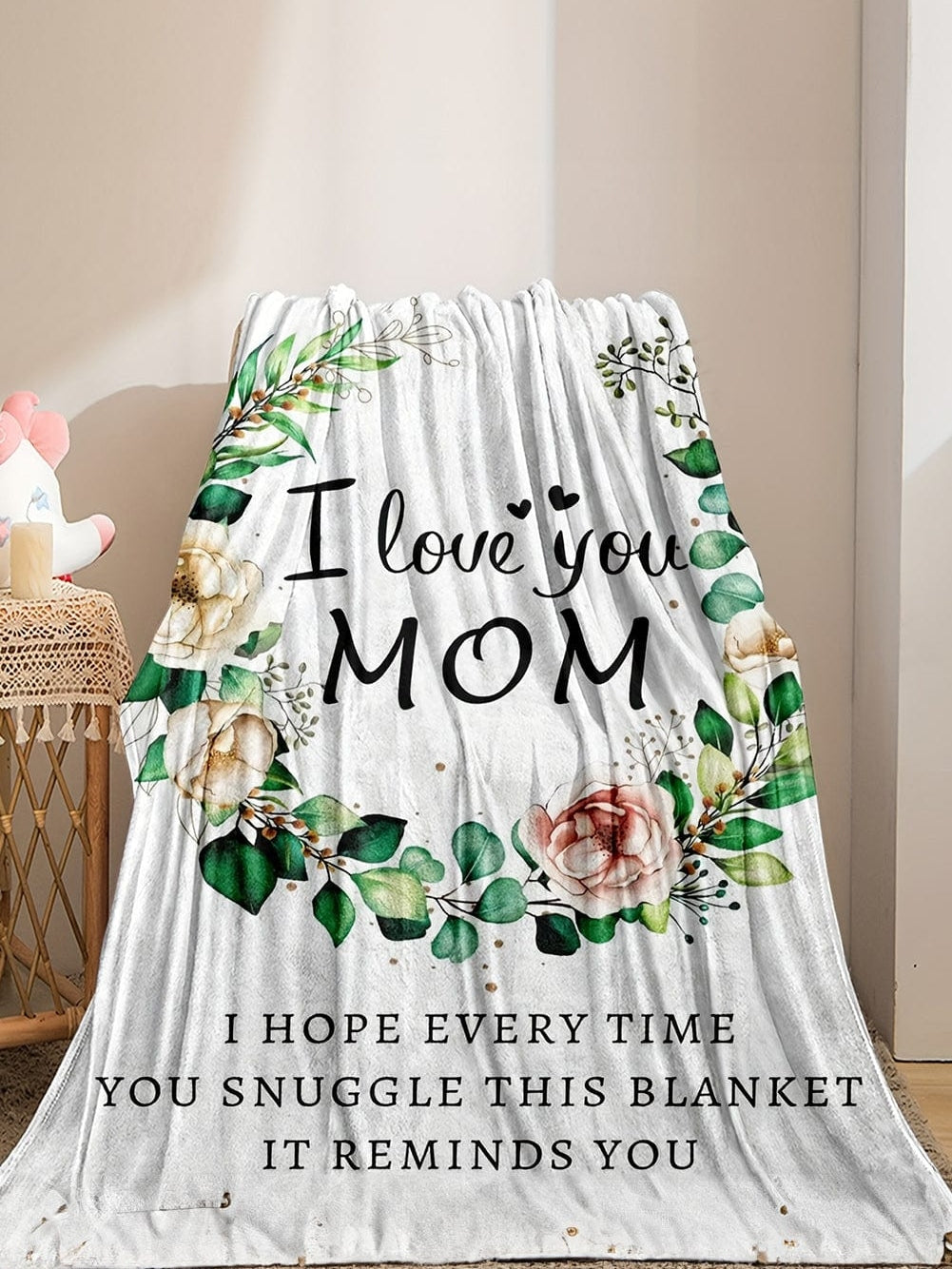 Cozy Floral Love MOM Blanket - 130*150cm White