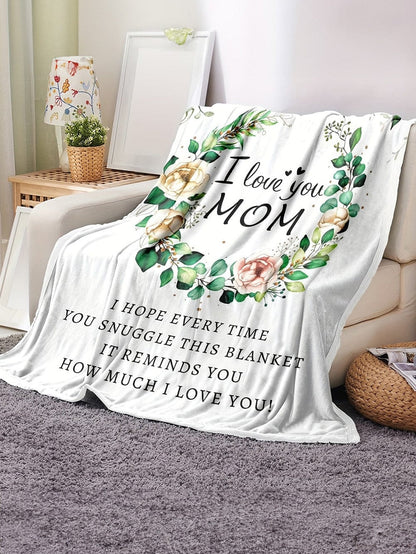 Cozy Floral Love MOM Blanket - 130*150cm White