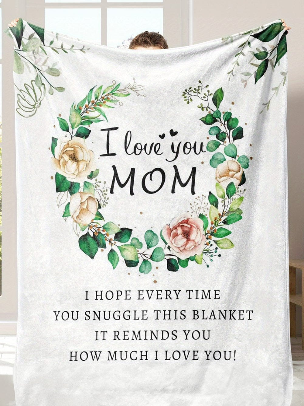 Cozy Floral Love MOM Blanket - 130*150cm White