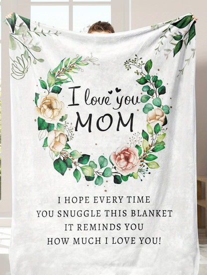 Cozy Floral Love MOM Blanket - 130*150cm White