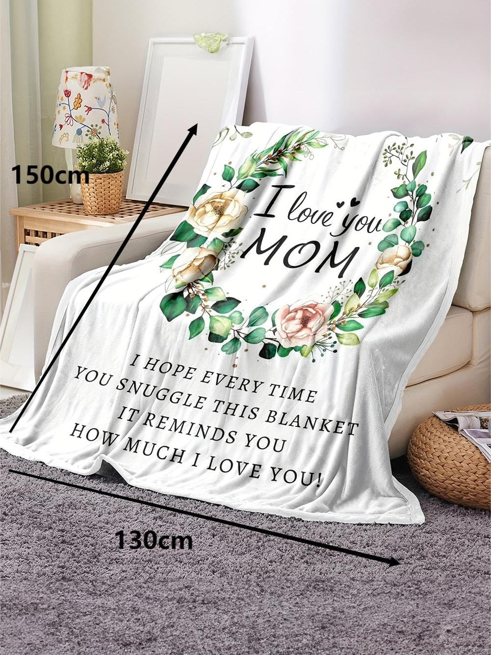 Cozy Floral Love MOM Blanket - 130*150cm White