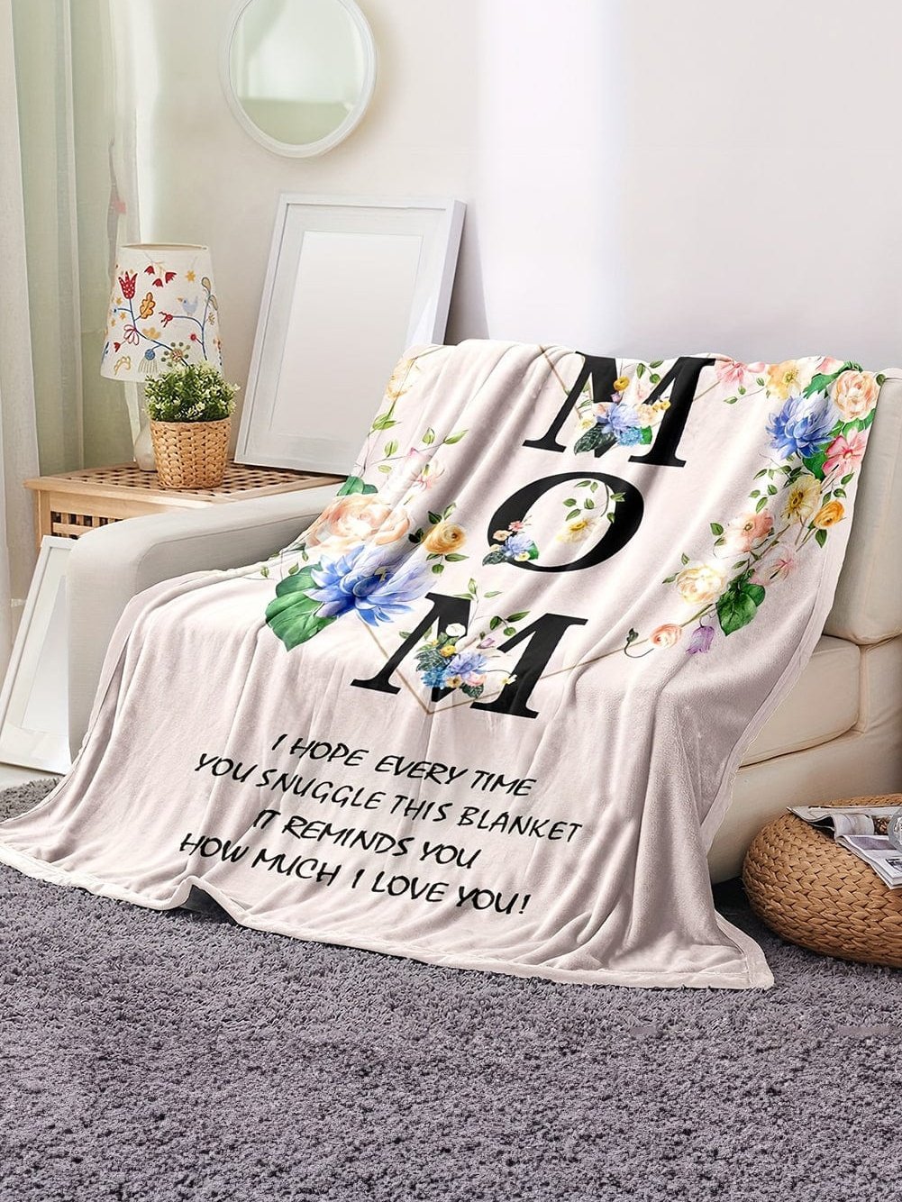 Cozy Floral Print Cotton Blanket for Stylish Moms