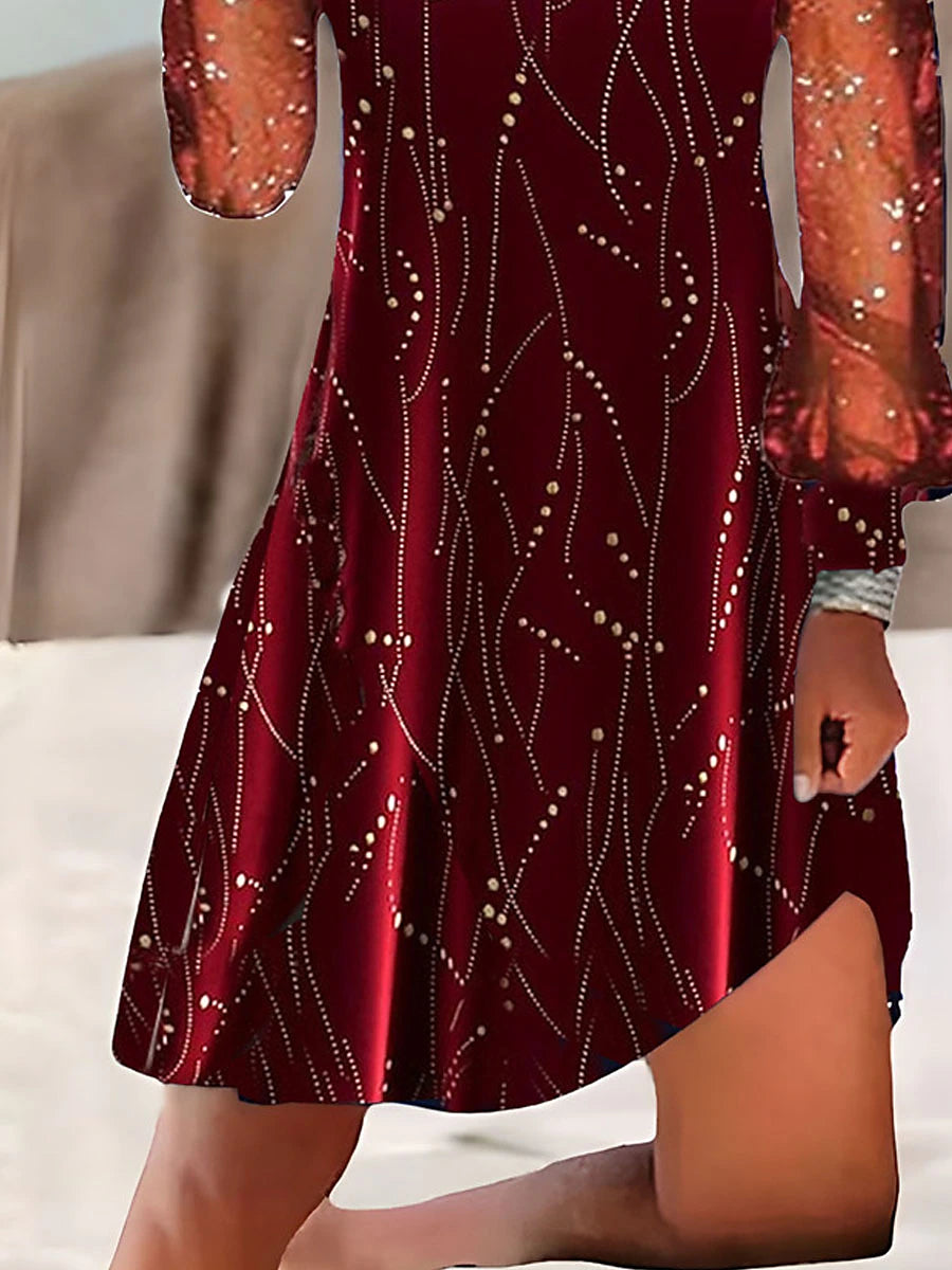 Women's Velvet Dress Party Dress Cocktail Dress Mesh Mesh Patchwork V Neck Long Sleeve Mini Dress Office Christmas Wine Spring Winter