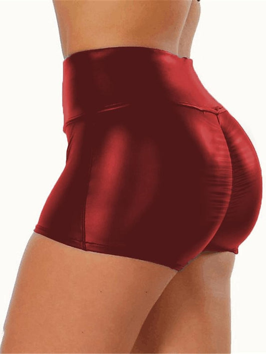 Women's Shorts Faux Leather Solid Colored Wine Black Streetwear High Waist Short Street Club