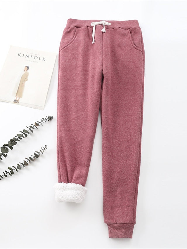 Women's Sweatpants Cotton Plain Light Pink Deep Green Active High Waist Full Length Outdoor Home Fall Winter