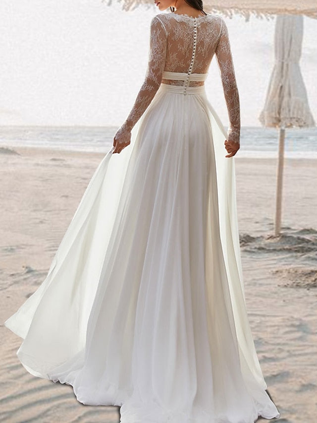 Beach Open Back Boho Wedding Dresses A-Line V Neck Sleeveless Floor Length Chiffon Bridal Gowns With Pleats 2023 Summer Wedding Party, Women's Clothing - LuckyFash™