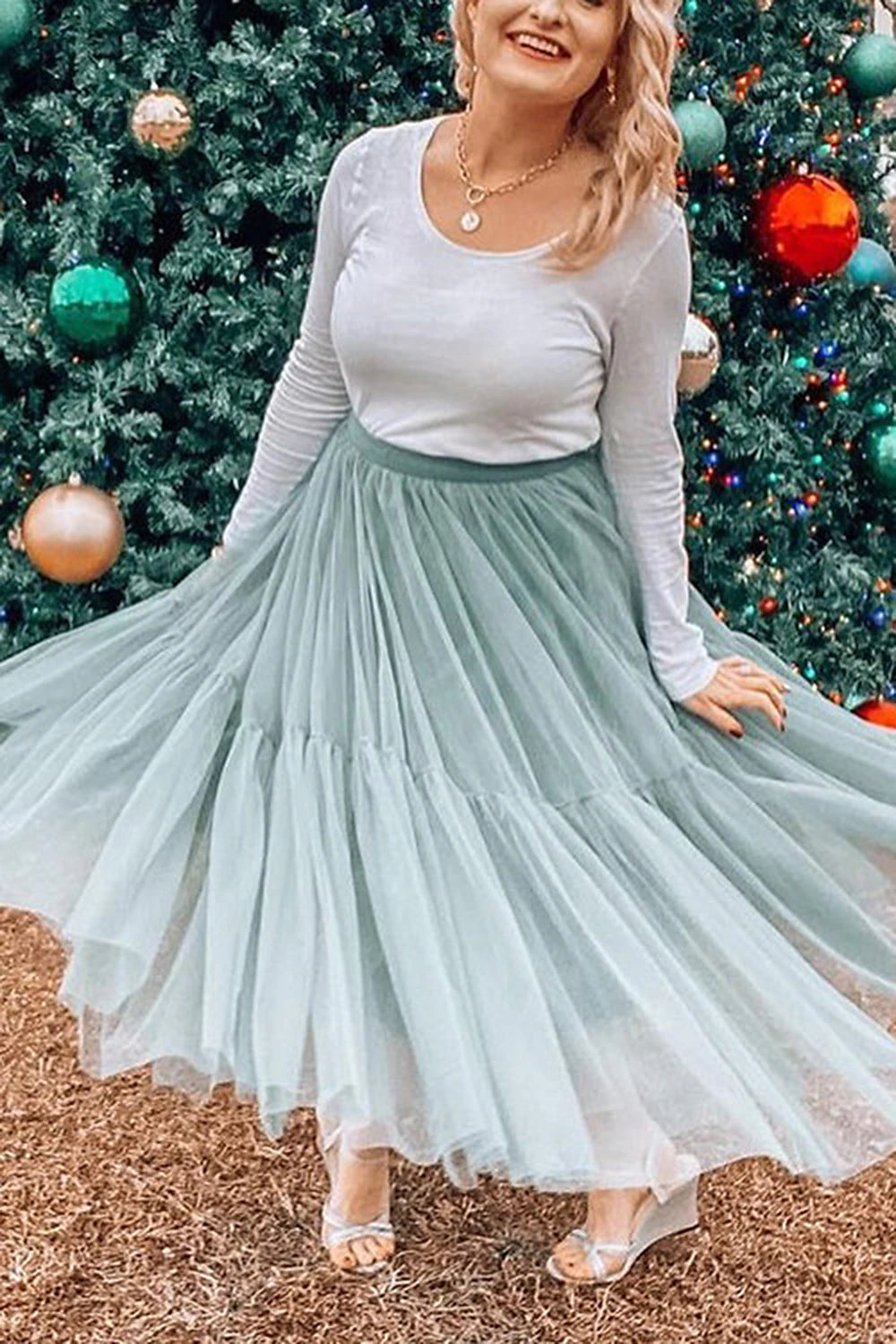 Women's Skirt Work Skirts Long Skirt Midi Skirts Patchwork Layered Tulle Solid Colored Office / Career Daily Spring & Summer Organza Fashion Summer Black White Light Green Pink