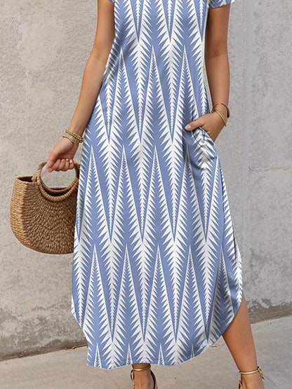 Women's Split Print Crew Neck Long Dress Maxi Dress Date Short Sleeve Summer