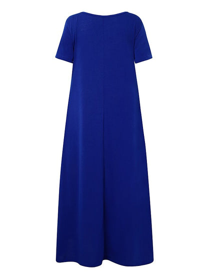 Women's Casual Dress Shift Dress Long Dress Maxi Dress fluorescent green Black Blue Short Sleeve Pure Color Spring Summer Crew Neck Basic Daily Weekend 2023 S M L XL XXL XXXL 4XL 5XL - LuckyFash™