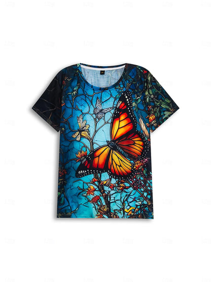 Women's T shirt Tee Bird Daily Weekend Print Blue Short Sleeve Fashion Crew Neck Summer