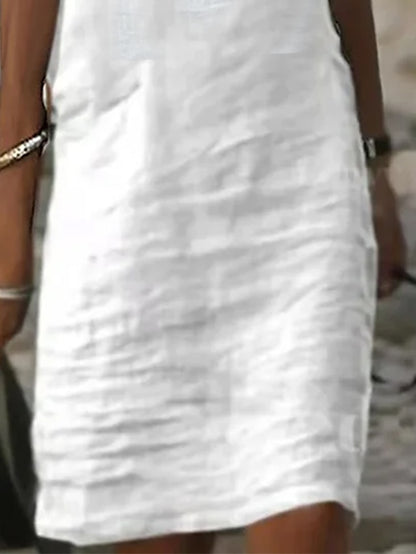 Women's Cotton Linen Dress Casual Dress Shift Dress Midi Dress Cotton Fashion Modern Outdoor Daily Vacation V Neck Cut Out Short Sleeve Summer Spring 2023 Regular Fit White Blue Green Plain S M L XL - LuckyFash™