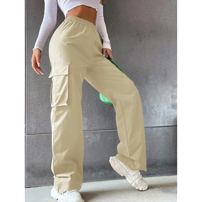 Women‘s Cargo parachute pants Chinos Trousers Full Length Cotton Blend Pocket Baggy Micro-elastic Mid Waist Fashion Casual Weekend Black Army Green S M Summer Spring &  Fall