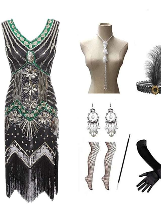 The Great Gatsby Charleston Plus Size Roaring 20s 1920s Cocktail Dress Vintage Dress Flapper Dress Prom Dress Prom Dresses Women's Feather Costume Vintage Cosplay 1 Necklace New Year - LuckyFash™
