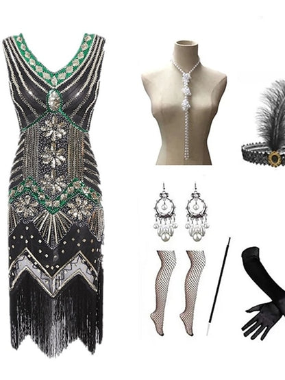 The Great Gatsby Charleston Plus Size Roaring 20s 1920s Cocktail Dress Vintage Dress Flapper Dress Prom Dress Prom Dresses Women's Feather Costume Vintage Cosplay 1 Necklace New Year - LuckyFash™
