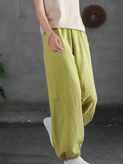 Women's Sweatpants Linen Cotton Blend Plain Light Yellow Black Vacation High Waist Full Length Street Daily Fall Winter