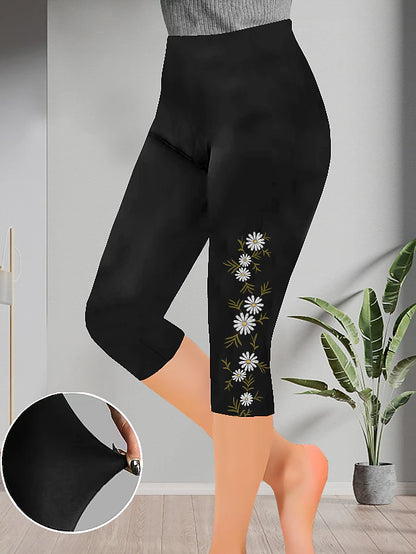 Women's Shapewear Normal 65% Polyester Flower Black 1# Black 2# Designer High Rise Capris Casual Daily Wear Spring, Fall, Winter, Summer