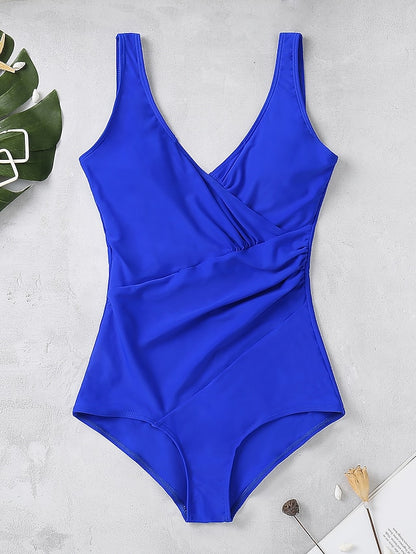 Women's Swimwear One Piece Monokini Bathing Suits Plus Size Swimsuit Tummy Control for Big Busts Solid Color Round Dots Lake blue Sapphire Lake Green Black Red Bathing Suits Sports Fashion Beach Wear - LuckyFash™
