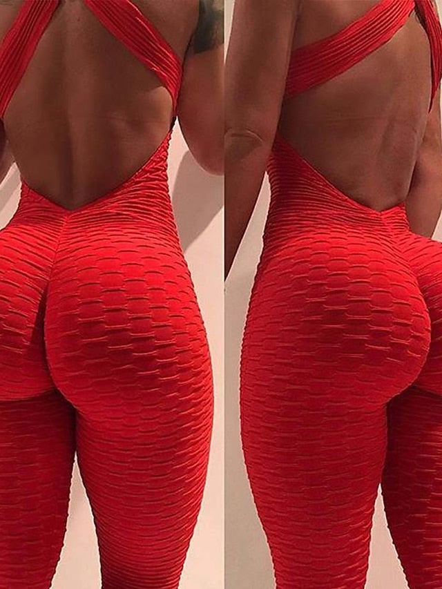 Women's Yoga Suit Tracksuit Tiktok Scrunch Butt Criss Cross Yoga Fitness Gym Workout High Waist Bodysuit Romper Sports Butt Lift Tummy Control 4 Way Stretch Quick Dry High Elasticity Sports - LuckyFash™