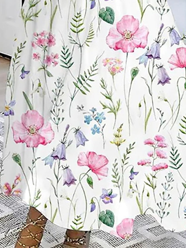 Women's Long Dress Maxi Dress Casual Dress Swing Dress A Line Dress Floral Fashion Streetwear Outdoor Daily Date Print Sleeveless V Neck Dress Regular Fit White Summer Spring S M L XL XXL - LuckyFash™