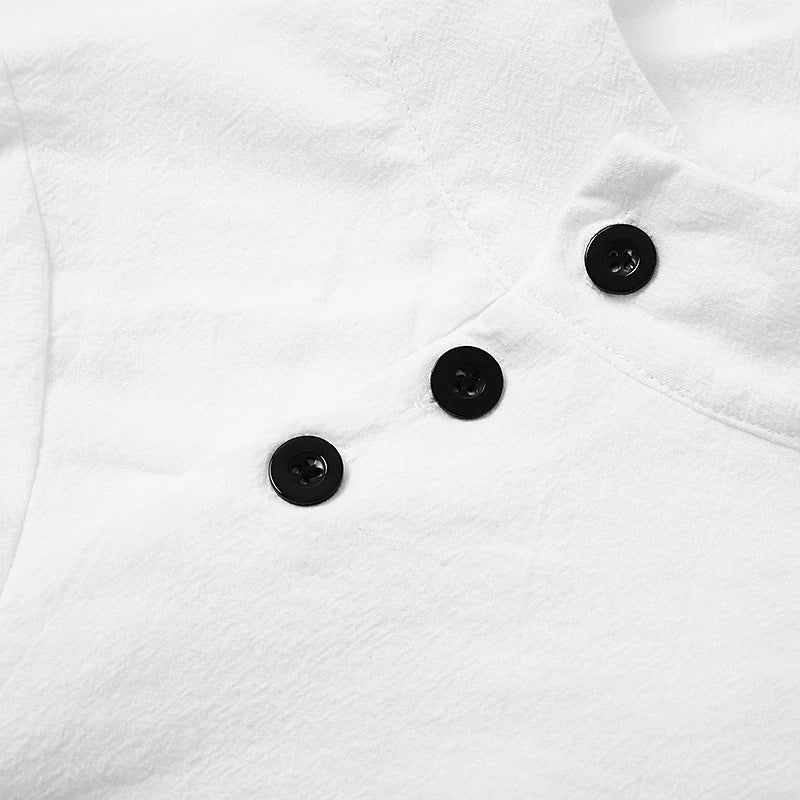 Women‘s Cotton Linen Dress Shirt Dress Casual Dress Shift Dress Midi Dress Cotton Blend Fashion Basic Outdoor Daily Vacation Stand Collar Button Half Sleeve Summer Spring 2023 Black White Blue Plain