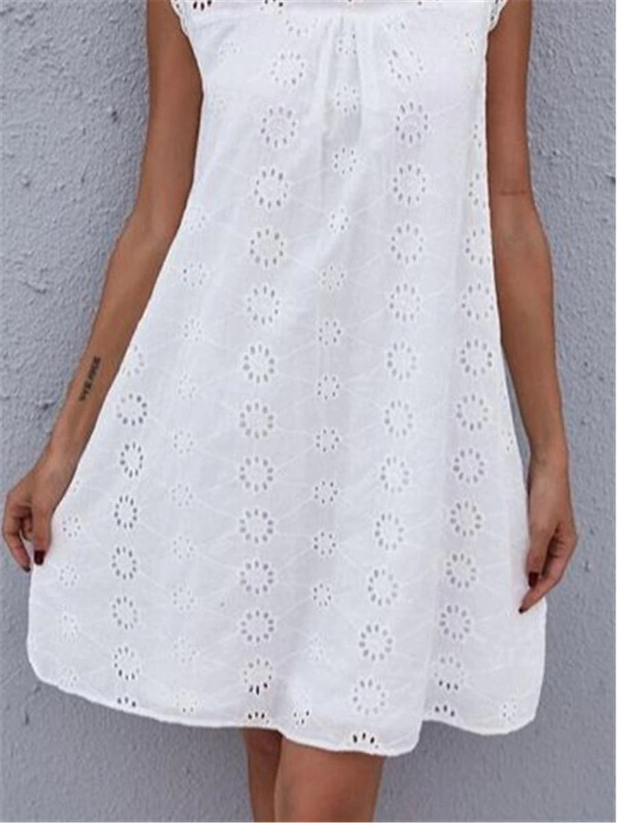 Women's White Dress Lace Dress Casual Dress Mini Dress Lace Patchwork Date Vacation Streetwear Stand Collar Sleeveless White Color