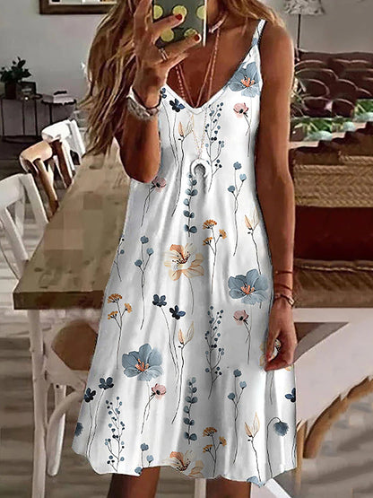 Women's Tank Dress Slip Dress Floral Print V Neck Mini Dress Daily Vacation Sleeveless Summer Spring