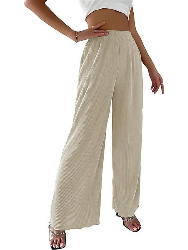 Women's Wide Leg Polyester Plain Grey Black Fashion High Waist Full Length Street Daily Fall Winter