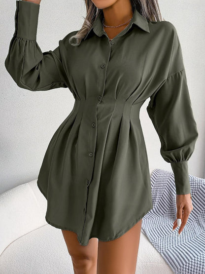 Women's Shirt Dress Plain Dress Mini Dress Button Vacation Streetwear Maxi Shirt Collar Long Sleeve White Blue Army Green Color