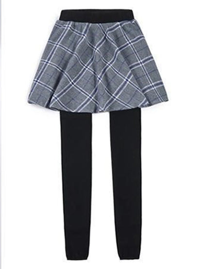 Women's Skort Polyester Plaid Plaid gray Checkered black Fashion High Waist Full Length Valentine's Day Street Fall Winter