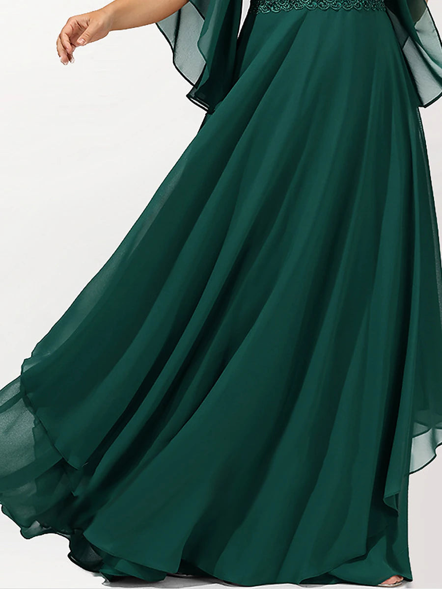 Women‘s Plus Size Curve Casual Dress Swing Dress Plain Long Dress Maxi Dress 3/4 Length Sleeve Layered V Neck Basic Outdoor Dark Green Summer Spring Wedding Guest Dress