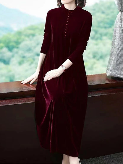 Women's Velvet Dress Prom Dress Party Dress Velvet Crew Neck Long Sleeve Vacation Black Wine Winter