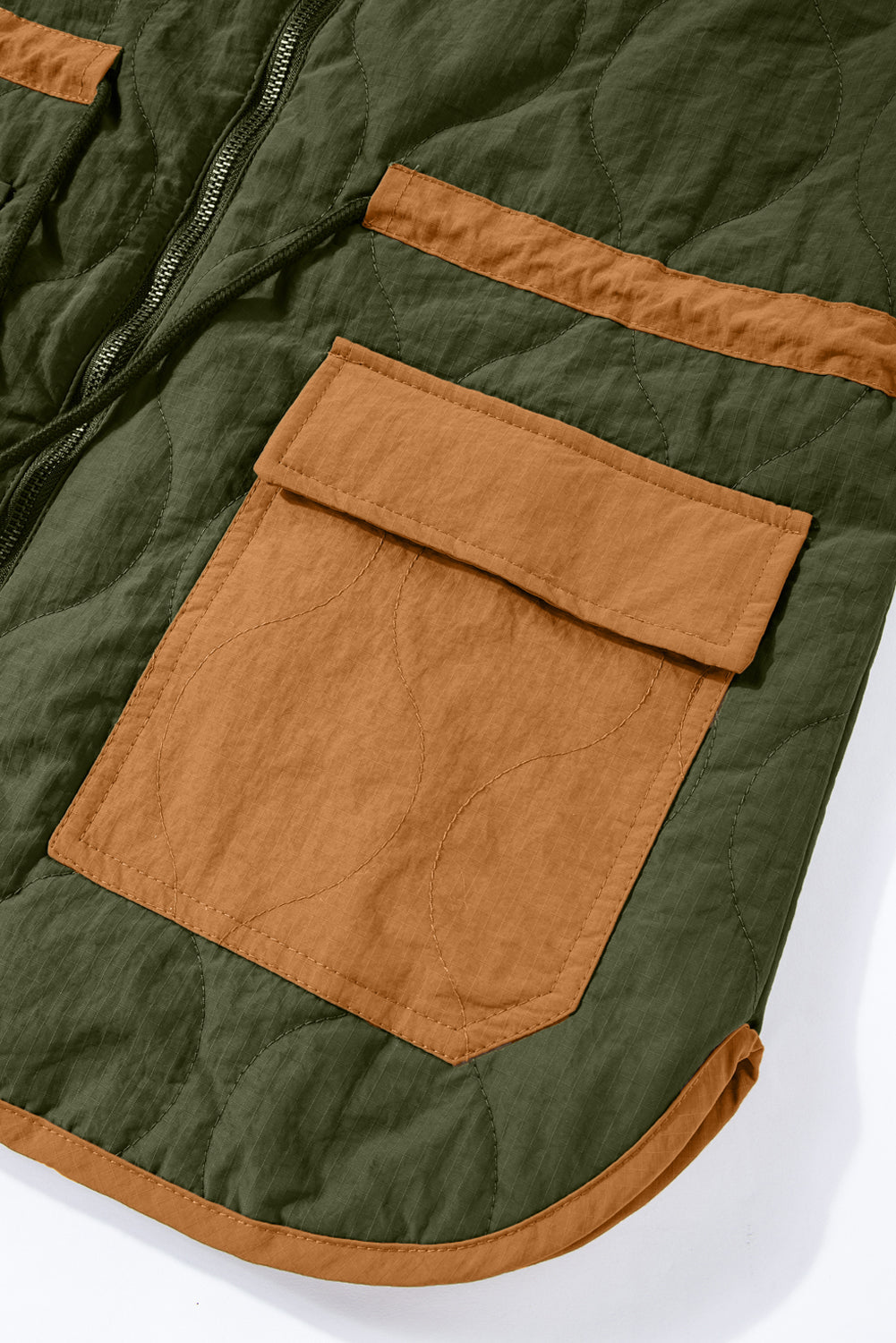 Green Stitching Quilted Drawstring Jacket