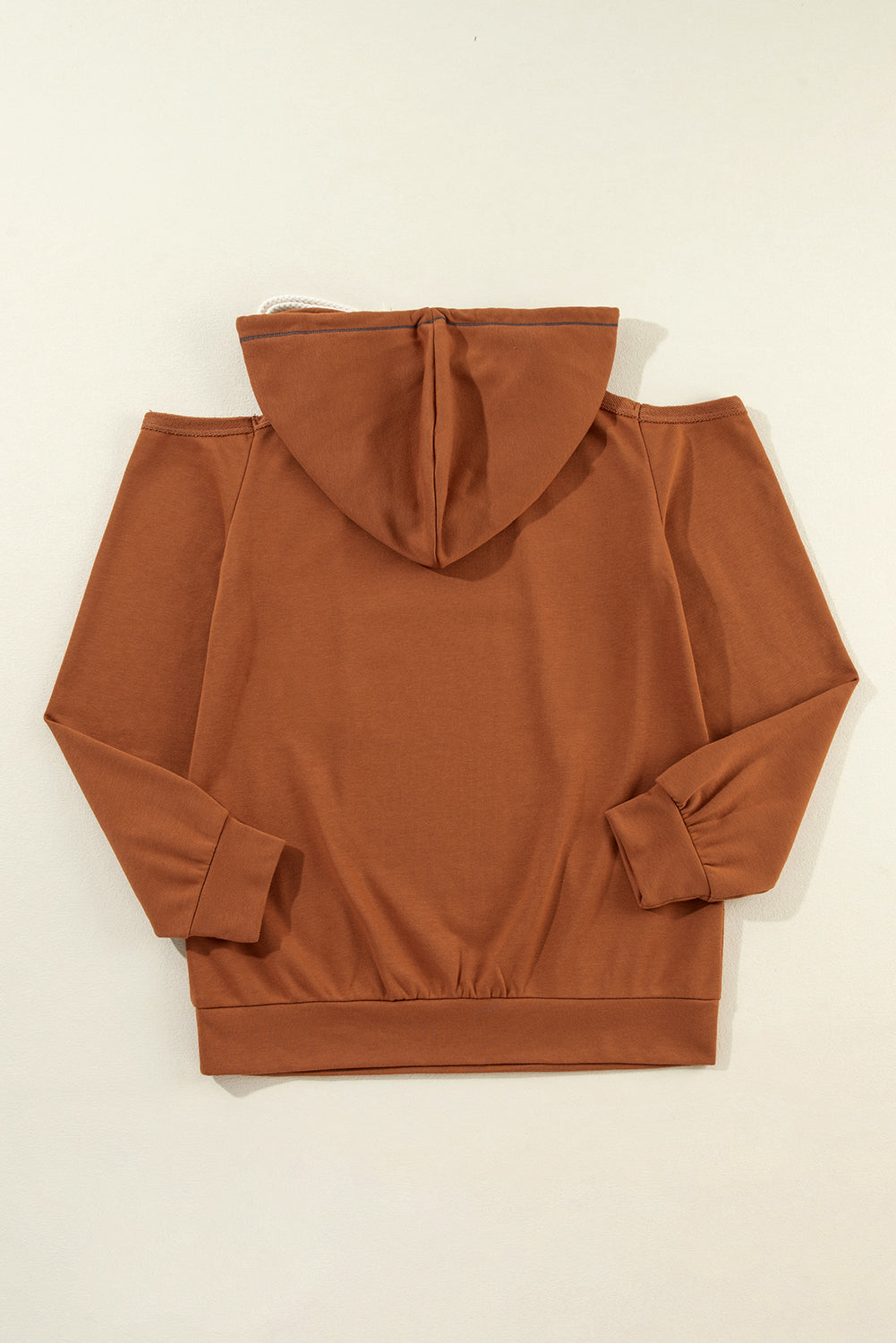 Cinnamon Exposed Seam Cold Shoulder Drawstring Hoodie