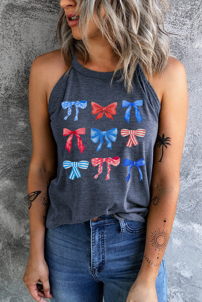 Blue American Flag Bow Knot Print Shift Tank Top