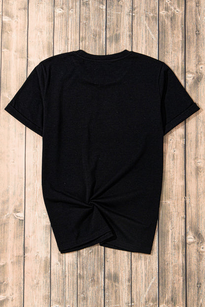 Black Rhinestone Bowknot Graphic Crewneck T Shirt