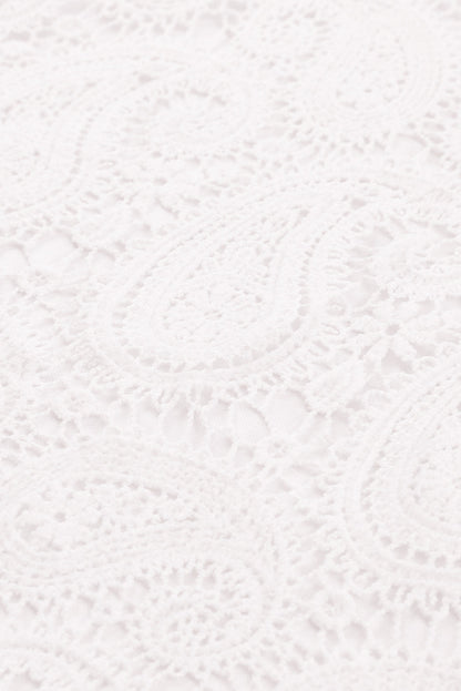 White Lace Crochet Ruffled Square Neck Tank Top