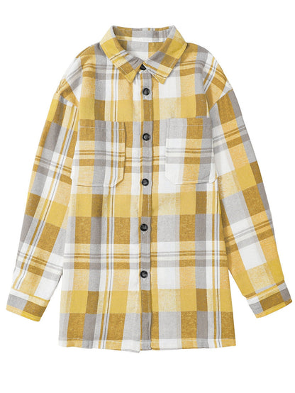 Lapel Collar Single Breasted Loose Plaid Wool Coat