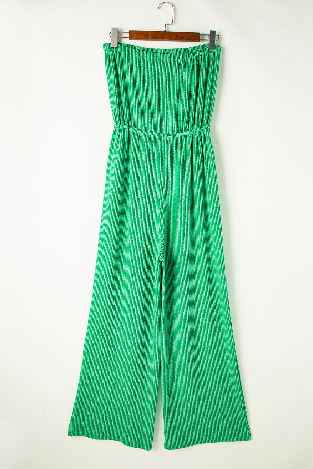 Sea Green Ribbed Strapless Wide Leg Jumpsuit