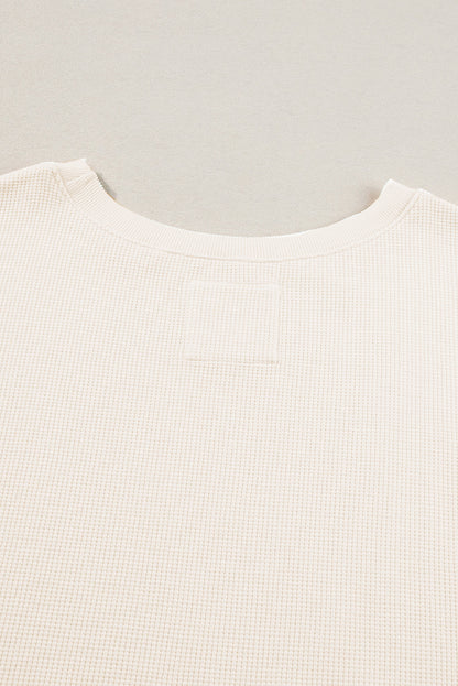 White Waffle Knit Bishop Sleeve Split Oversized Sweatshirt