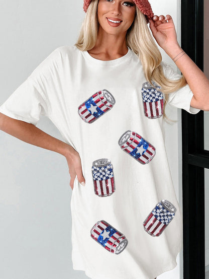 American Flag Sequin Can Oversized Graphic Tee in White