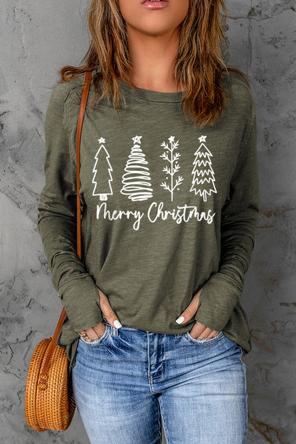 Green Merry Christmas Trees Thumbhole Sleeve T-Shirts