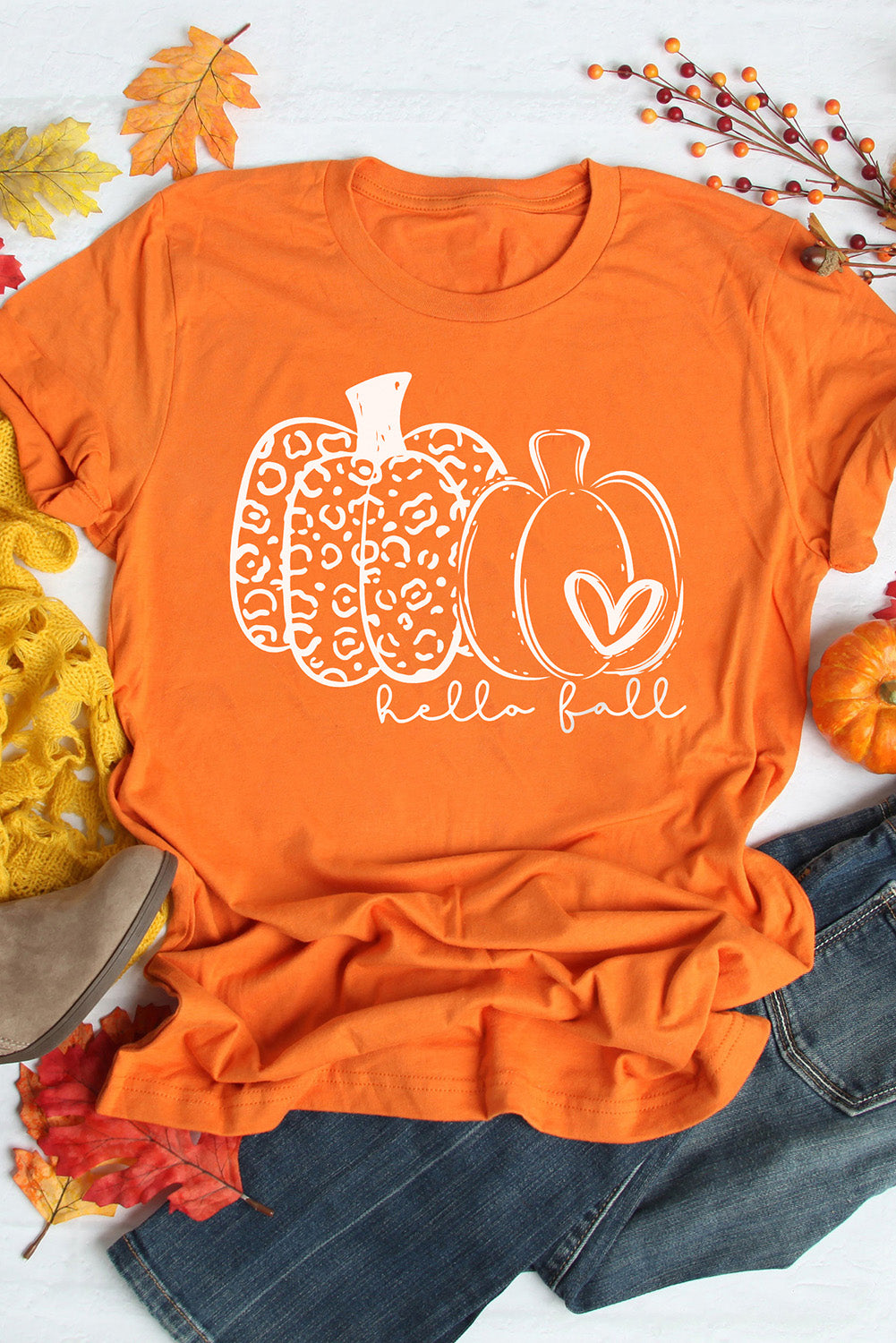 Orange Pumpkin Graphic Crew Neck T-shirt