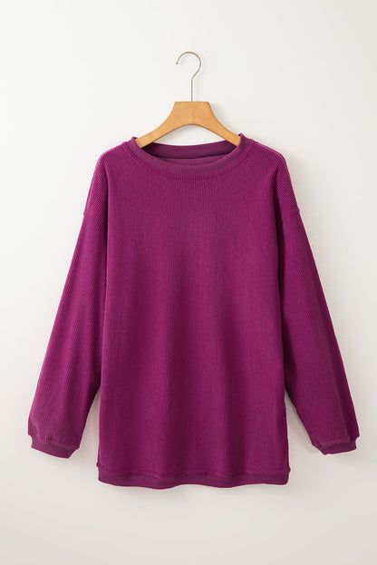 Festival Fuchsia Ribbed Corduroy Oversized Sweatshirt