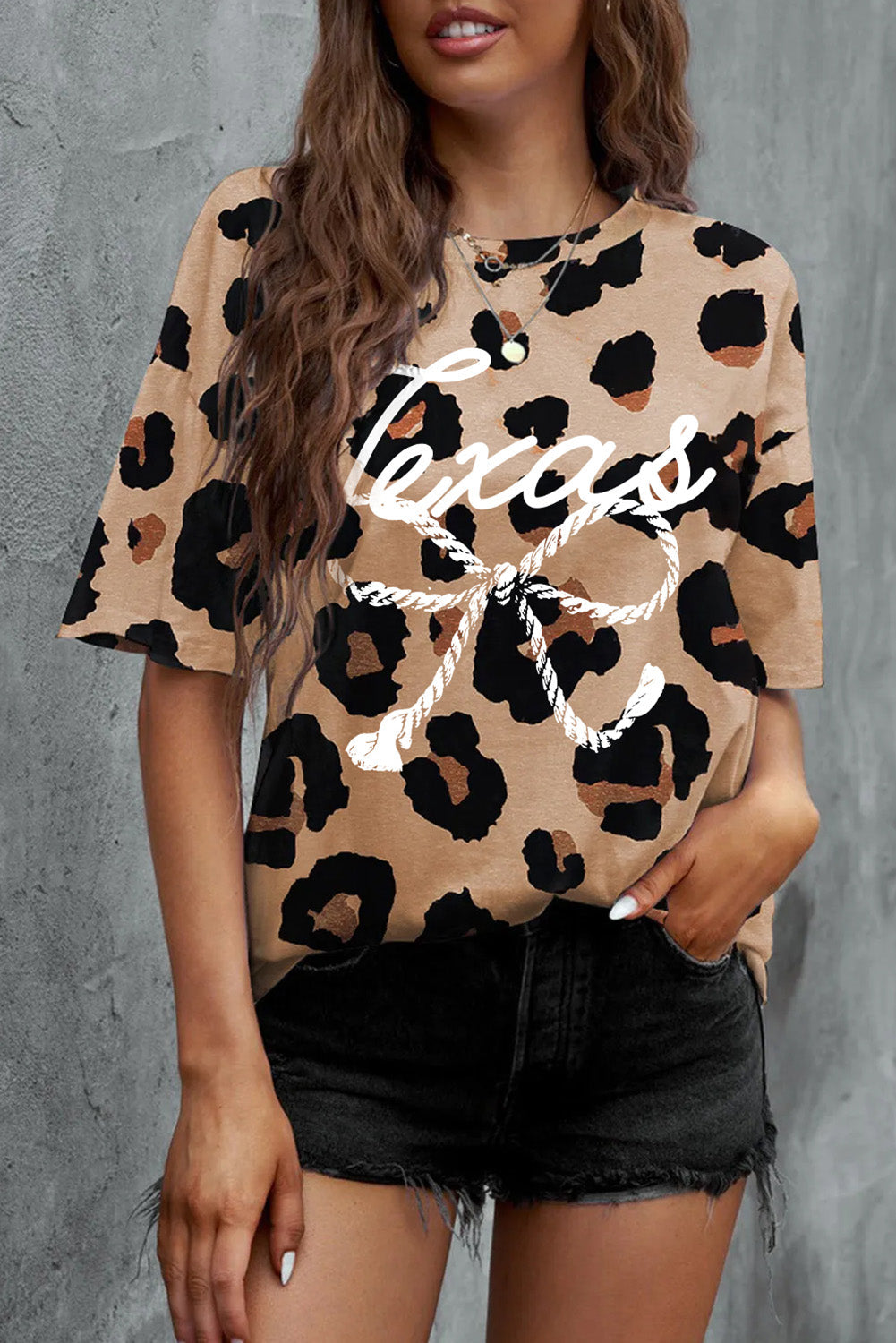 Leopard Texas Rope Bowknot Print Oversized T Shirt