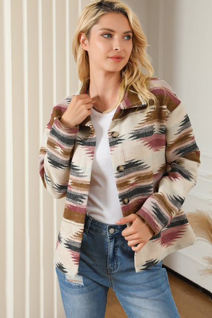 Multicolor Aztec Print Button Up Long Sleeve Jacket