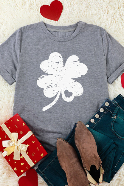 Gray St Patrick Shamrock Graphic Print Tee